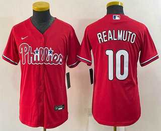 Youth Philadelphia Phillies #10 JT Realmuto Red Stitched MLB Cool Base Nike Jersey->mlb youth jerseys->MLB Jersey